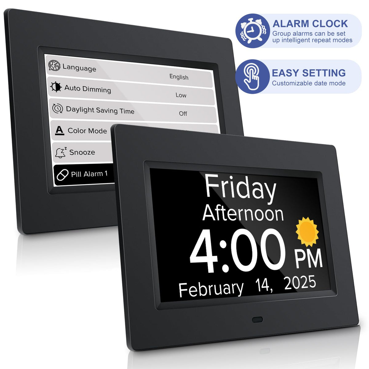 Mitoart clock with voice announcements displaying time in nine languages.