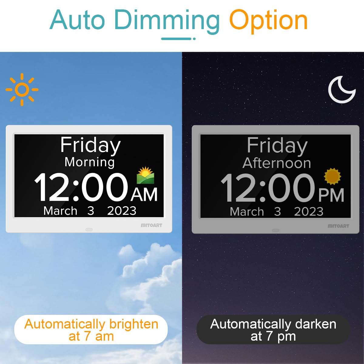 Mitoart voice timing function announces time in multiple languages.