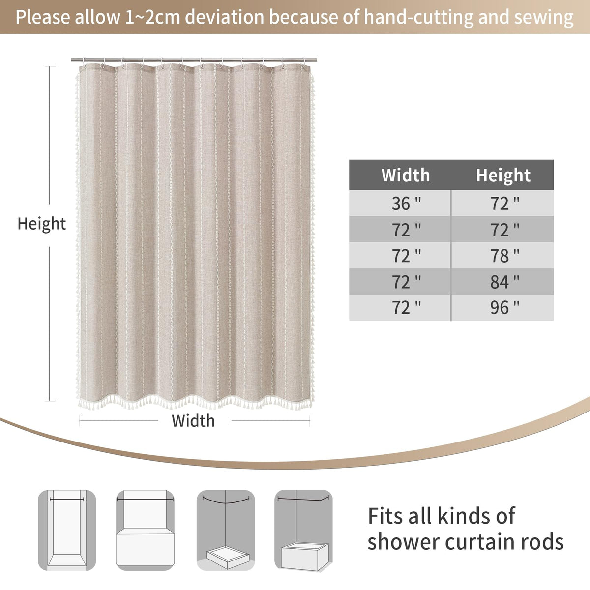 MitoVilla taupe-tone bathroom curtain complements rustic decor and natural textures