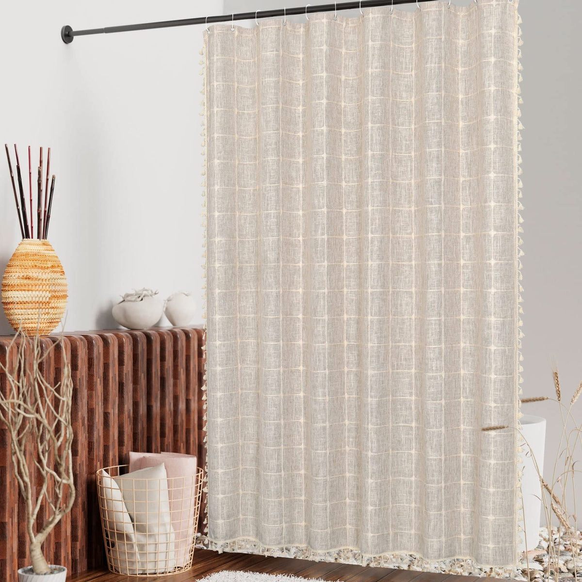 MitoVilla Boho Farmhouse curtain tassel details add subtle charm and decor versatility.