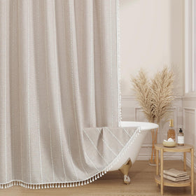MitoVilla boho farmhouse shower curtain tan brown adds rustic style to any bathroom
