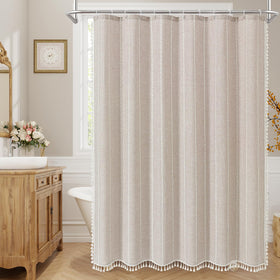 MitoVilla fabric texture close-up shows 310 GSM linen-poly blend for durable drape