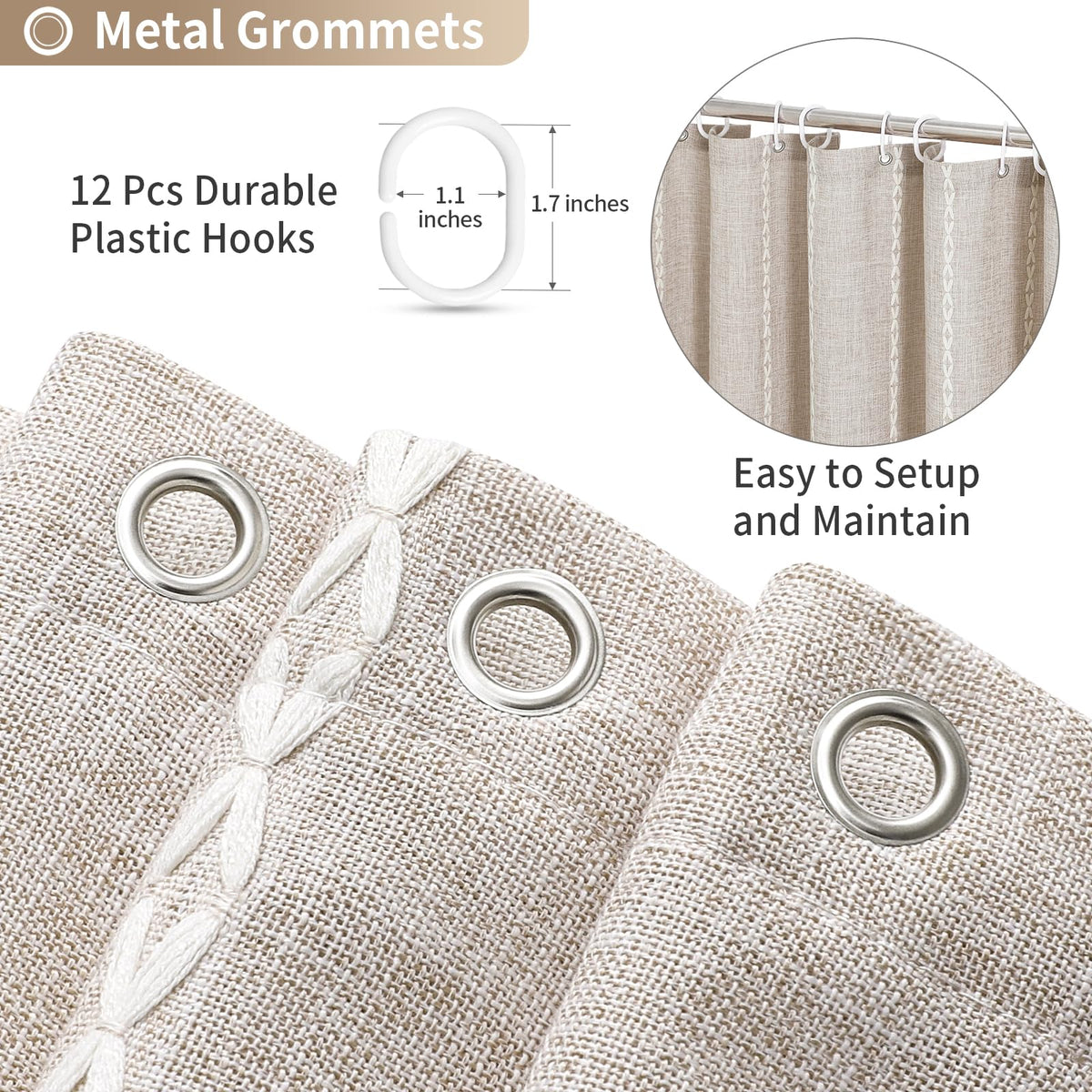 MitoVilla rust-resistant grommets ensure long-lasting, rust-free shower hanging