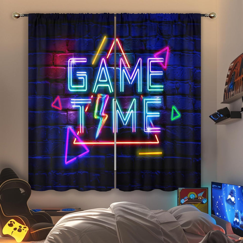 Mitpok neon gaming curtains with bright design ideal for a vibrant kids' room.
