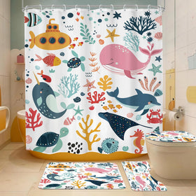 Mitpok kids shower curtain with ocean whale design for playful bath time