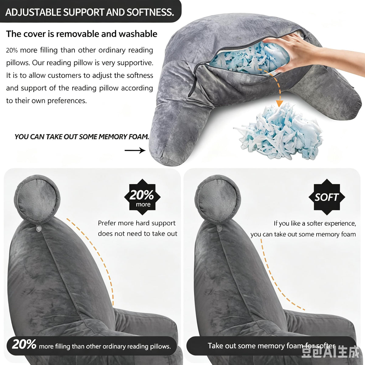 Mittagong shredded memory foam core balances softness and sturdy back support.