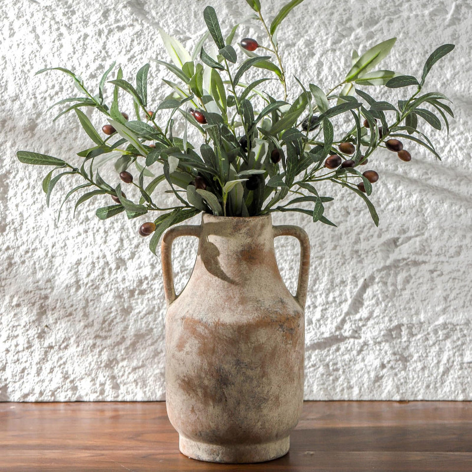 Mitt&Ditt ceramic flower vase with handles, 11in, perfect for table centerpieces.