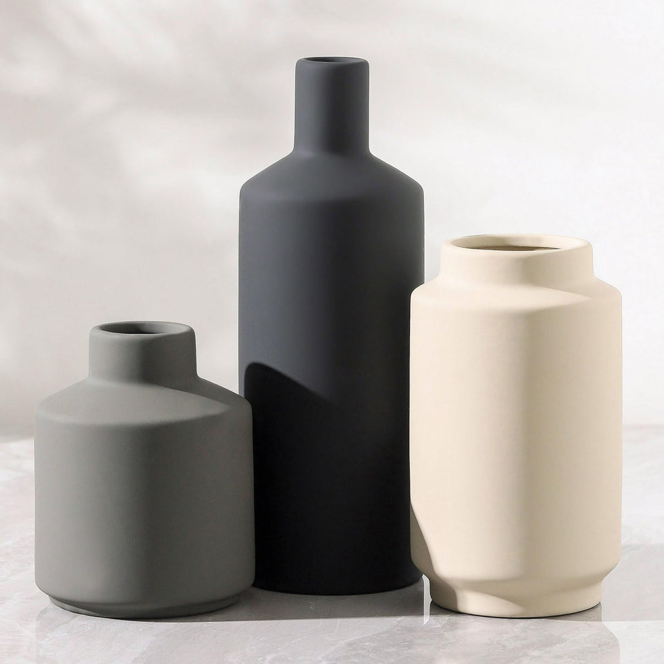 Mitt&Ditt ceramic vase set of 3 tall for elegant living room display.