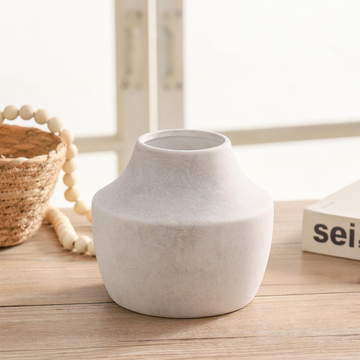 Close-up of Mitt&amp;Ditt vase showing weathered glaze and rustic charm for living spaces