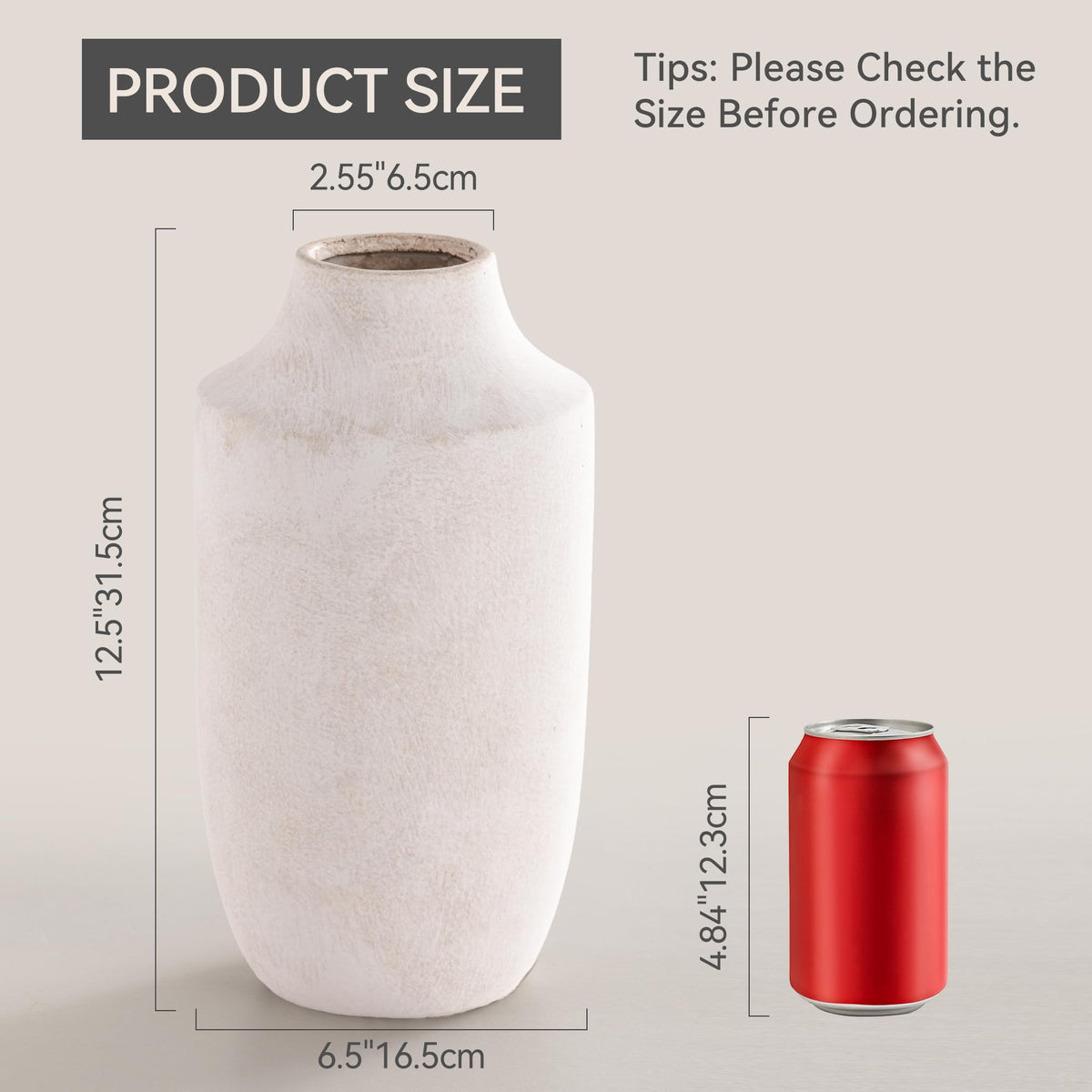 Mitt&Ditt off-white tall vase sits elegantly on tabletops adding timeless farmhouse appeal.