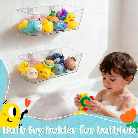 MIUKAA fast-drain bath toy basket promotes faster drying and tidy shelves.