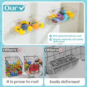 MIUKAA multi-functional organizer serves bath toys, shampoo, and sponges.