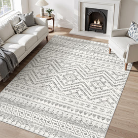 Miukiki 5x7 Moroccan pattern rug for living room adds style and easy maintenance.