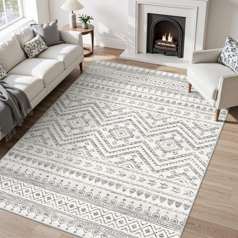 Miukiki 5x7 Moroccan pattern rug for living room adds style and easy maintenance.