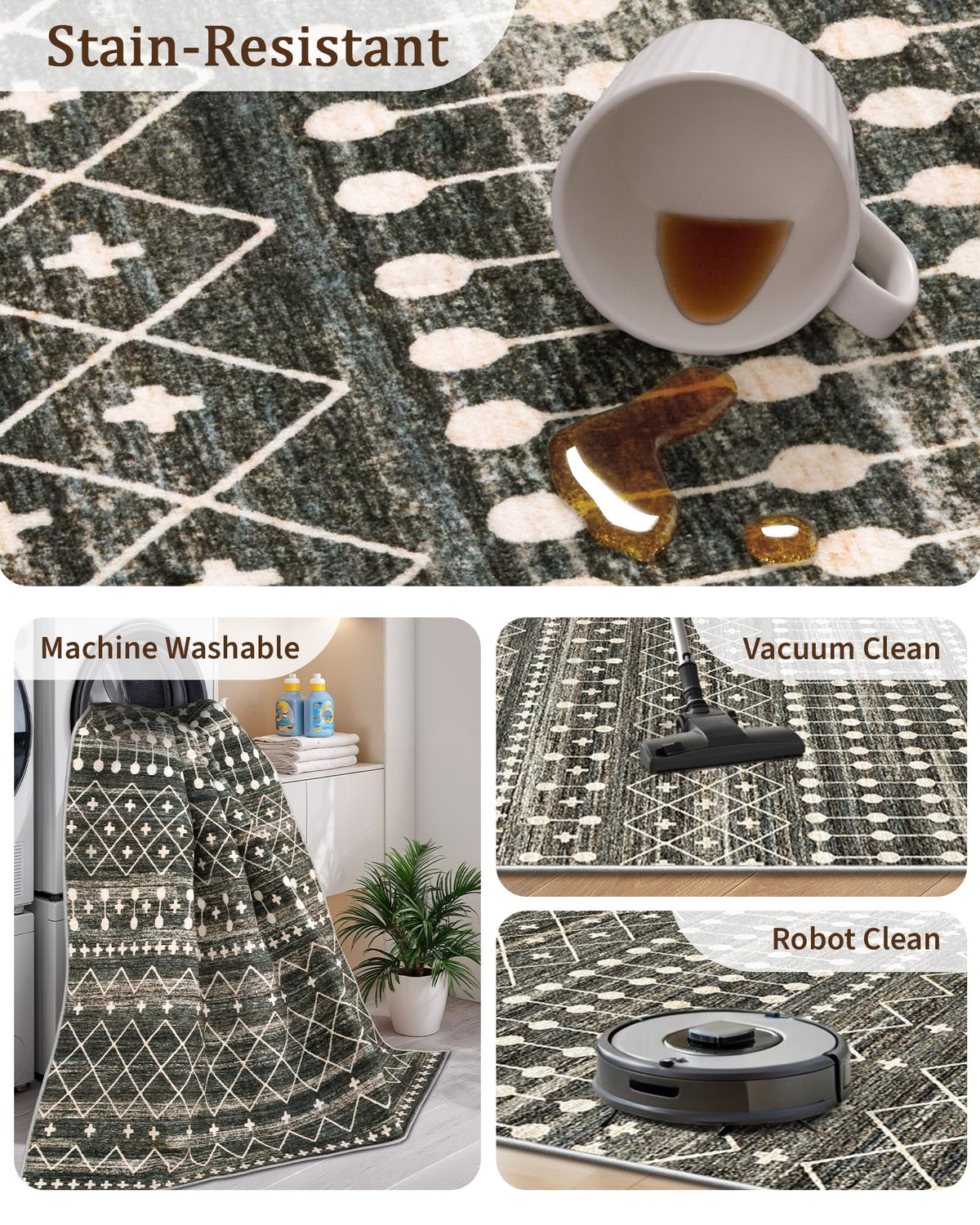 Miukiki low-pile 0.24 inch rug provides soft footing in high-traffic rooms.