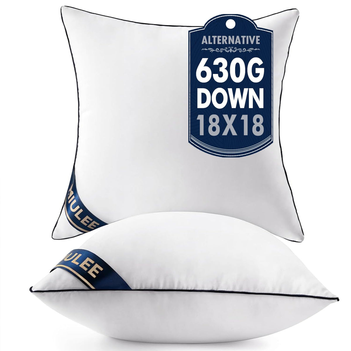 MIULEE 18x18 pillow insert with navy piping adds elegant decor to your sofa.