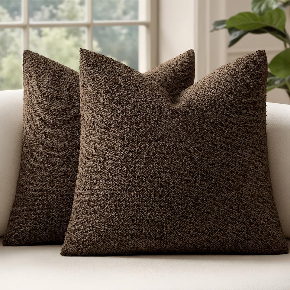 MIULEE 20x20 boucle pillow cover in dark brown adds timeless texture to your sofa
