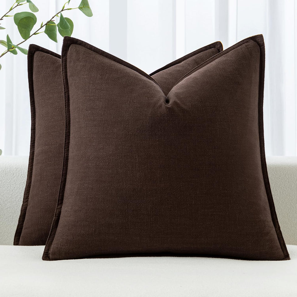 MIULEE 20x20 dark brown linen pillow cover front view highlighting soft, breathable fabric.