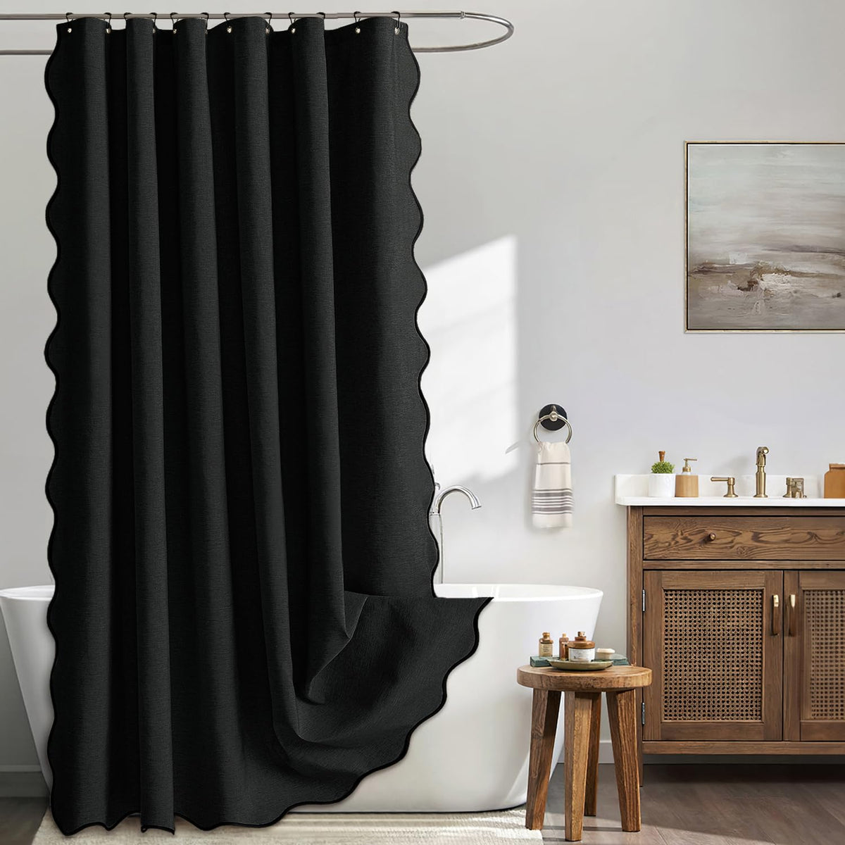 MIULEE 84-inch scalloped curtain with linen texture adds elegant privacy for any bathroom.