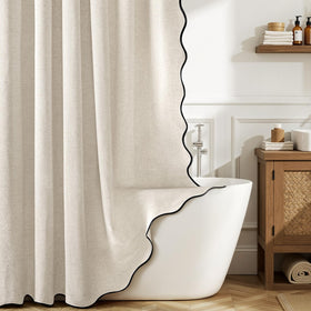 MIULEE 84-inch scalloped linen shower curtain with black border adds elegance to any bathroom