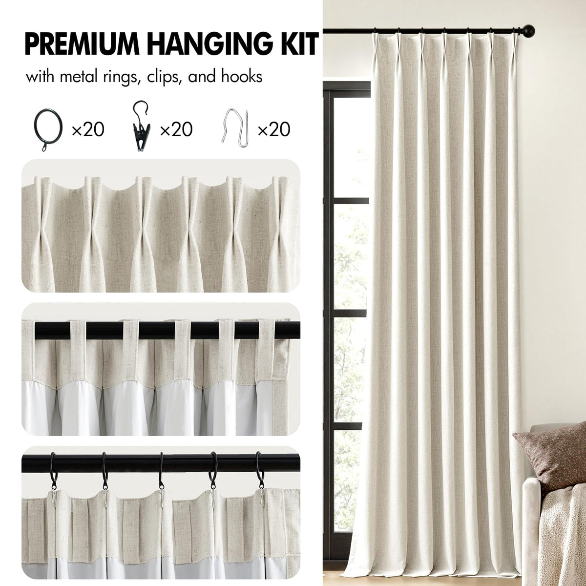 MIULEE accessory kit includes hooks, clips, and rings for easy installation.