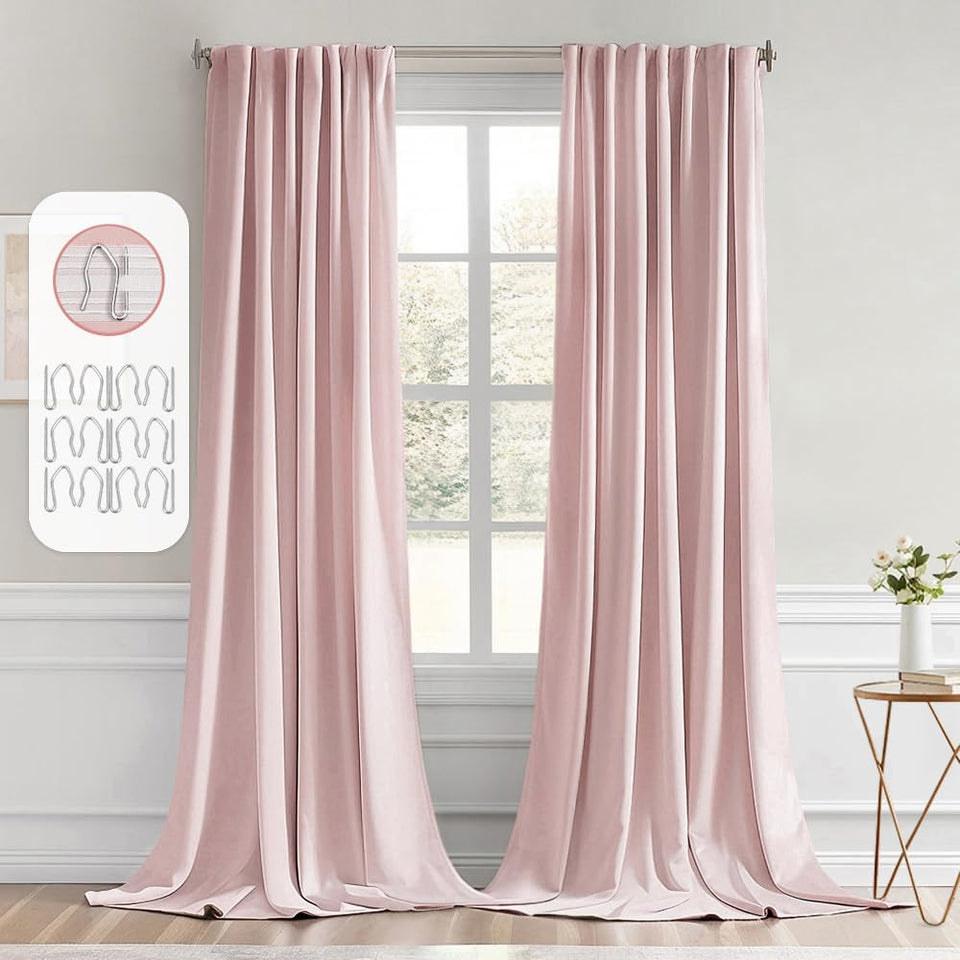 MIULEE baby pink blackout curtains 52x96 panel front view enhances privacy and ambiance