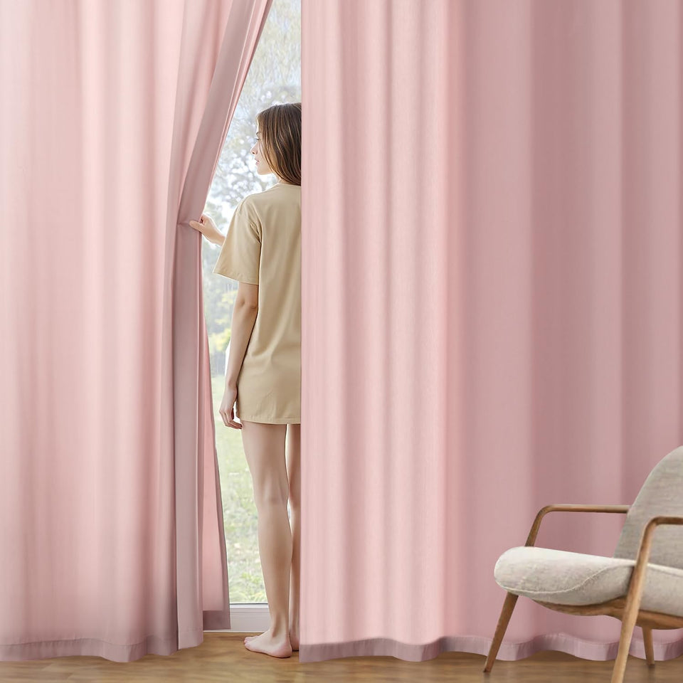 MIULEE baby pink privacy curtain panel offers soft drape and diffused light.