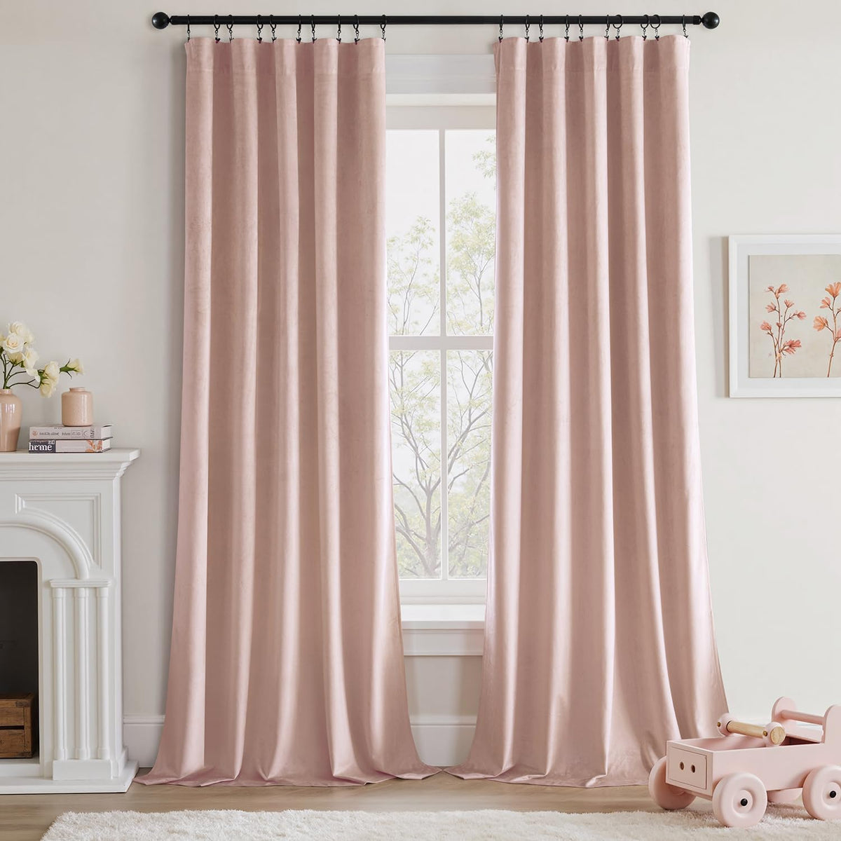 MIULEE baby pink velvet curtains 84 inch rod pocket with soft drape for nursery