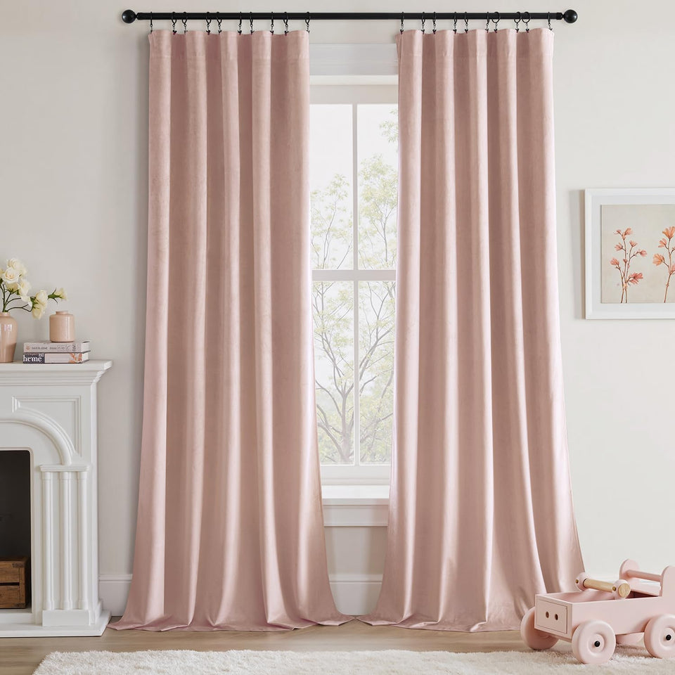 MIULEE baby pink velvet curtains 84 inch rod pocket with soft drape for nursery