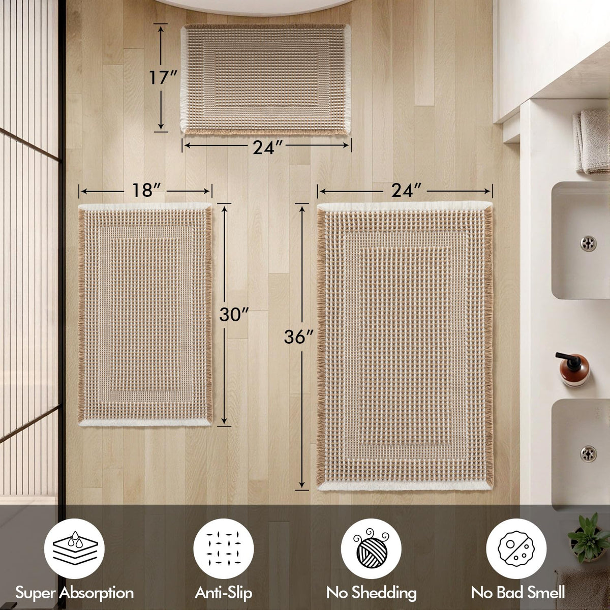 MIULEE boho brown-cream color blends with rustic bathroom decor.