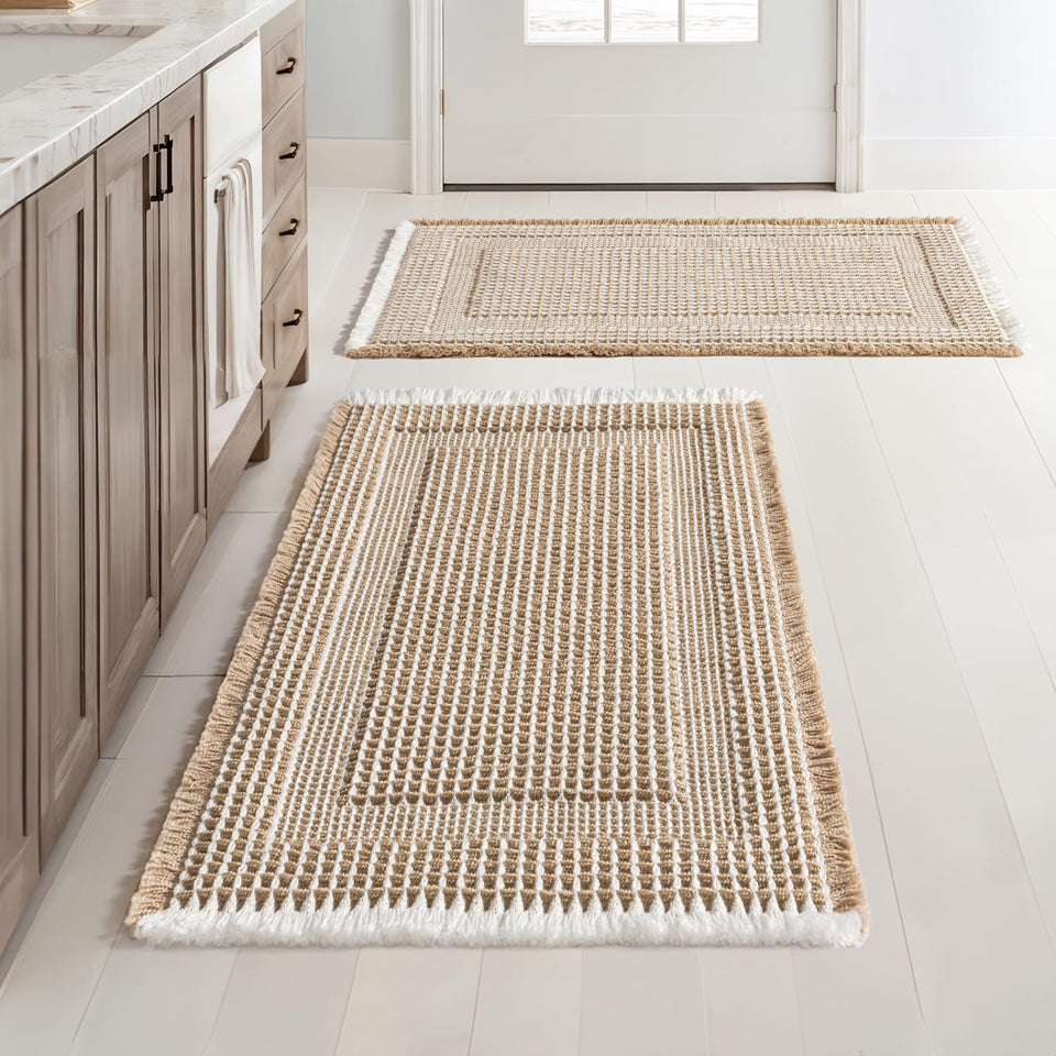 MIULEE waffle bath rug set 2-pack full view shows durable, cozy design