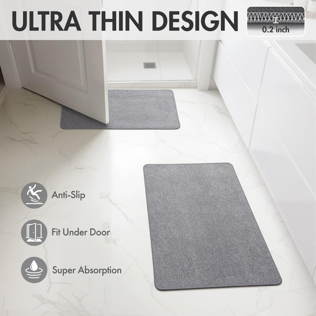 MIULEE bath rug set 20x32 grey provides under-door clearance and plush drying.
