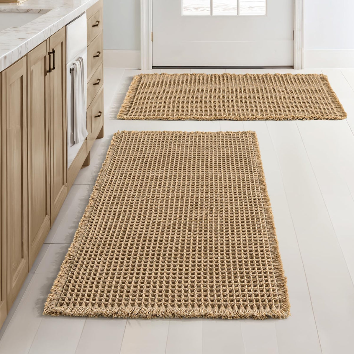 MIULEE bath rugs set with waffle design, pair for durable, stylish bathroom floors