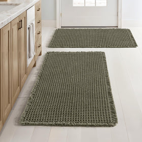 MIULEE waffle bath rugs packshot shows two green mats for quick water absorption