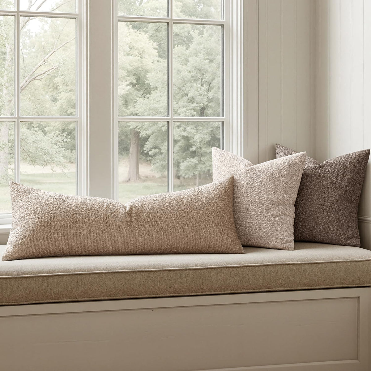 MIULEE bedroom decor boucle pillow khaki creates tactile charm.