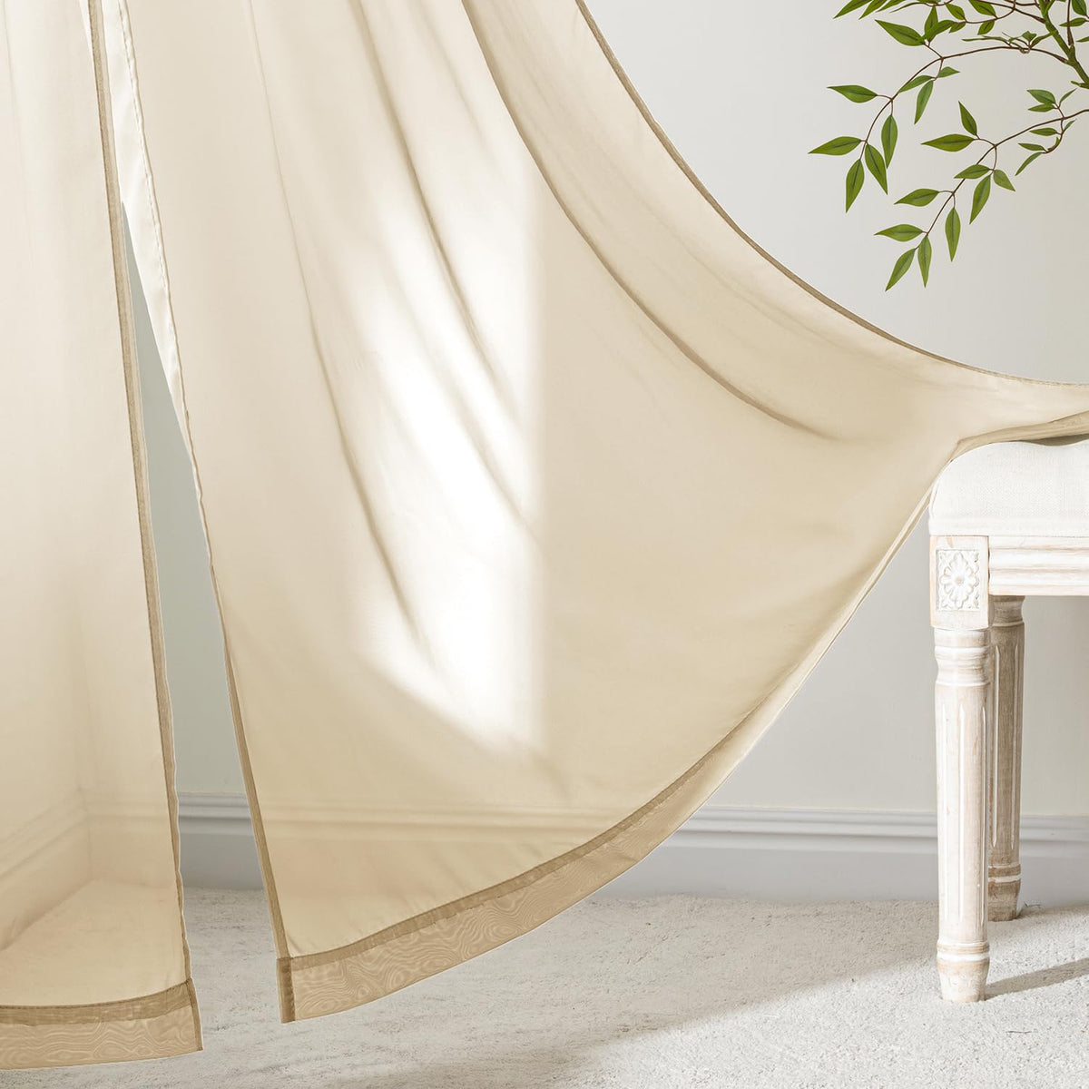 Bedroom scene showing privacy and soft light with MIULEE sheers