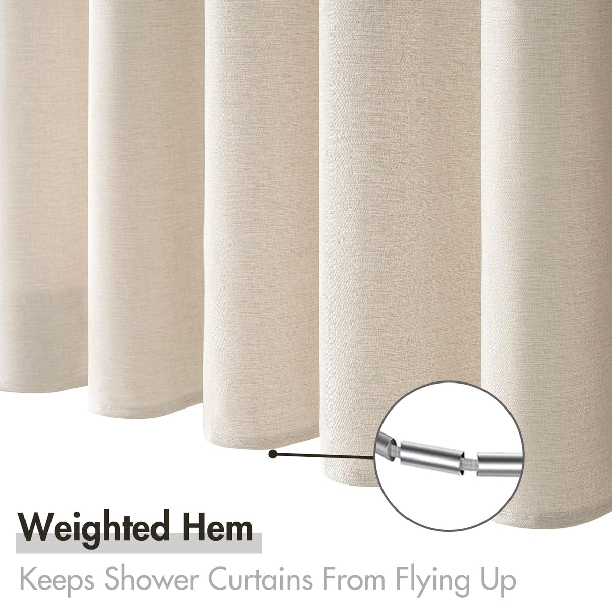 MIULEE beige fabric curtain complements any bathroom style and decor.