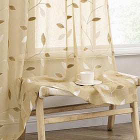 MIULEE beige sheer curtains with embroidered leaf pattern for stylish privacy and soft daylight