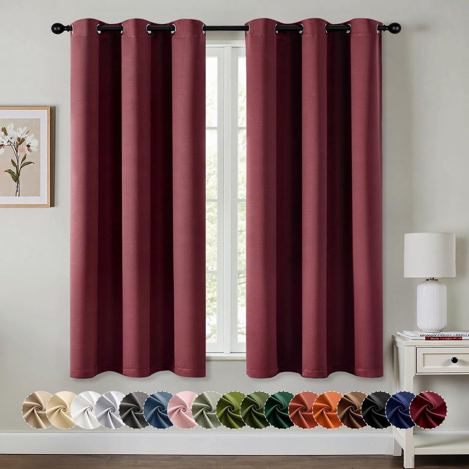 MIULEE blackout curtains 2-panel burgundy frame a window for improved privacy and shade