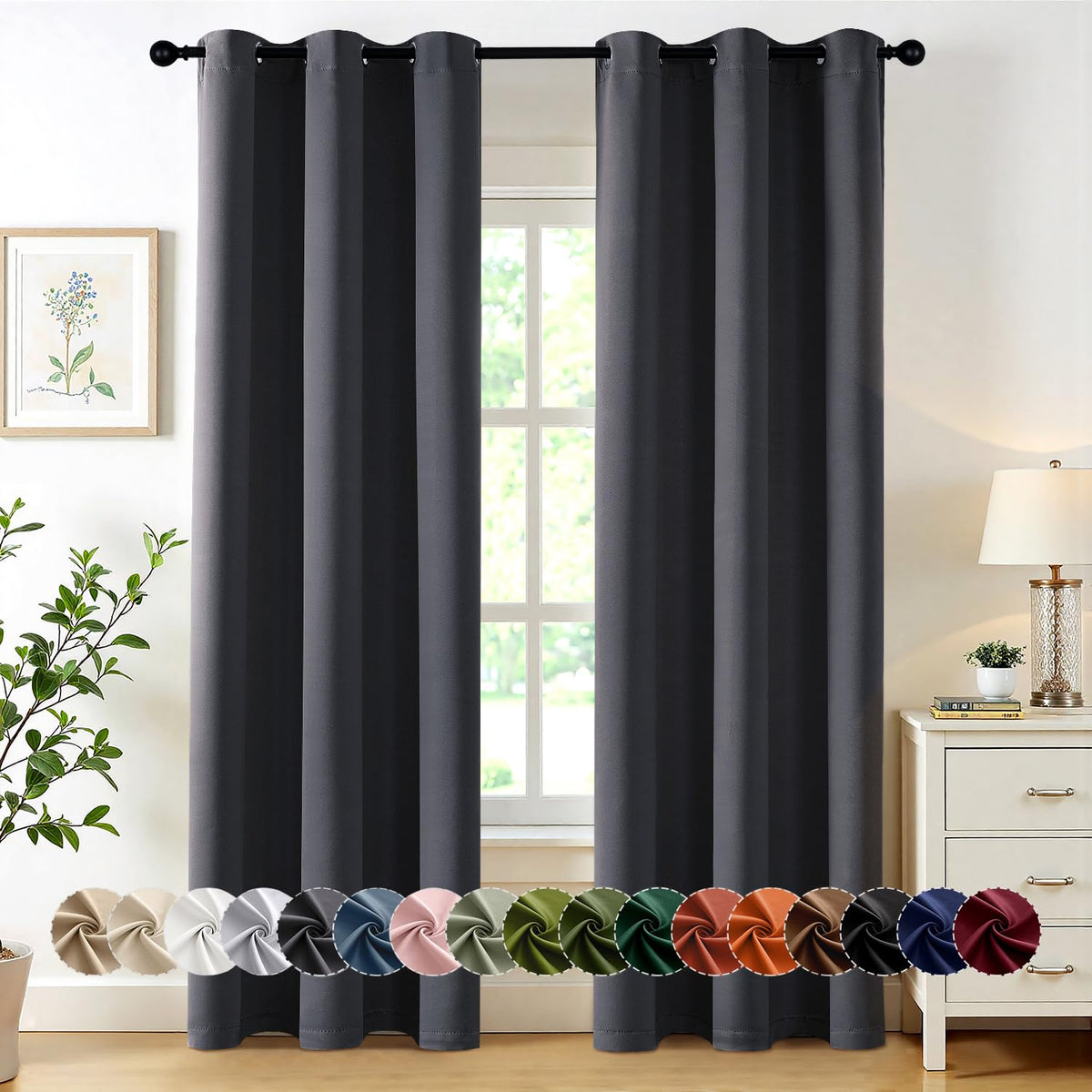 MIULEE blackout curtains 2-panel dark grey 72-inch block light for better sleep.