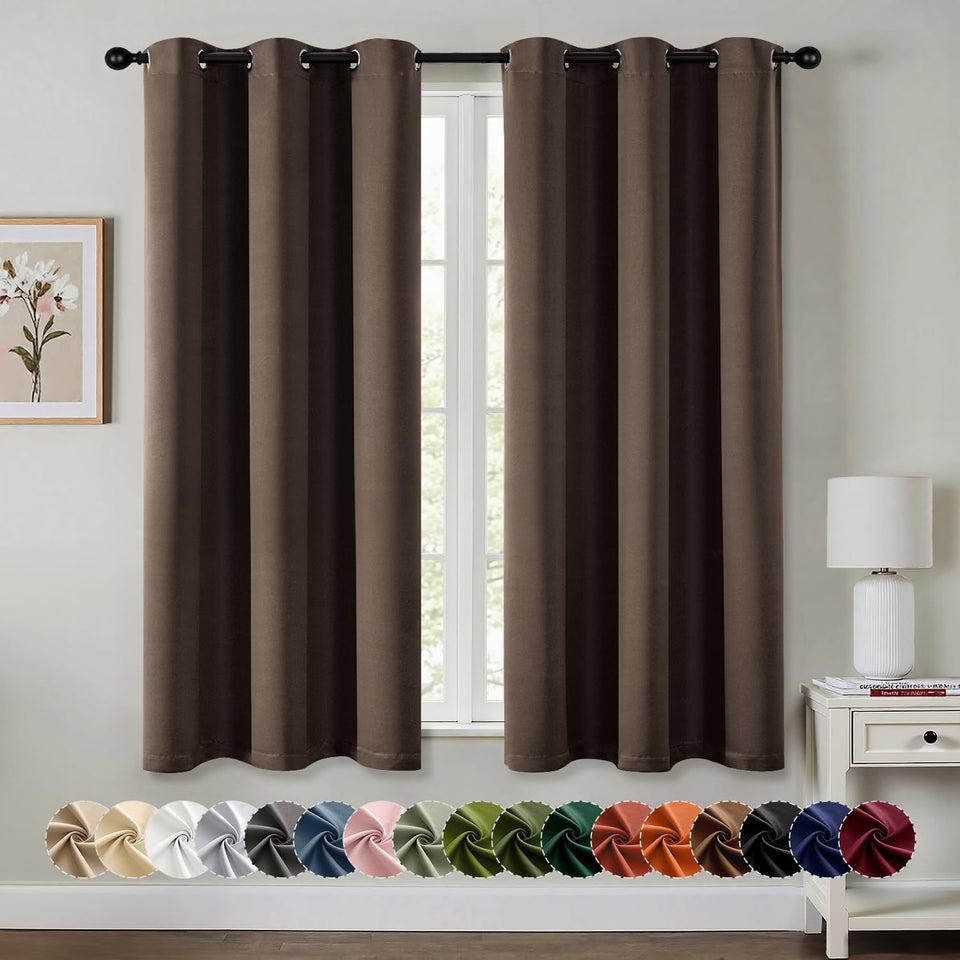 MIULEE blackout curtains panel in chocolate brown for enhanced darkness.