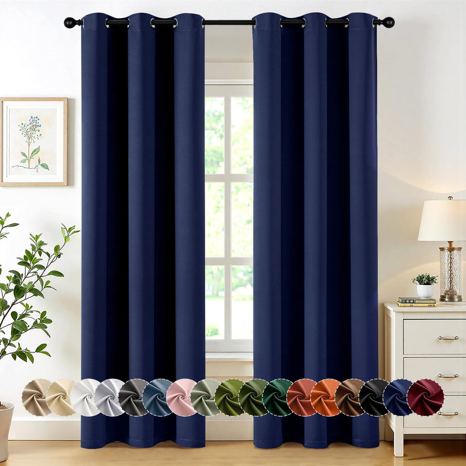 MIULEE navy blackout curtains two-panel 40x72 provide room-darkening and privacy