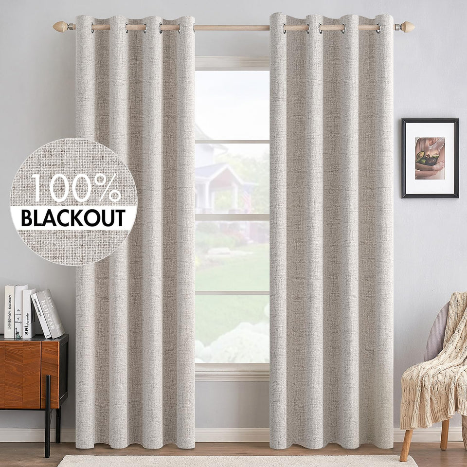 MIULEE blackout ivory curtains 52x84 show light-blocking panels for restful daytime sleep
