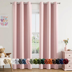 MIULEE baby pink blackout curtains close-up show soft weave and elegant color, ideal for bedrooms.