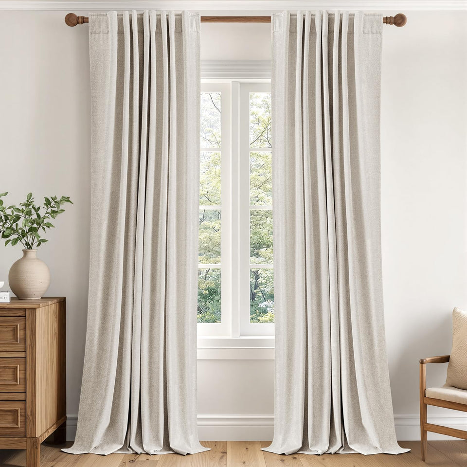 MIULEE blackout curtains bedroom setup in cream for enhanced privacy and light control.