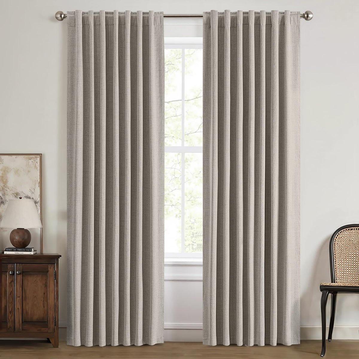 MIULEE blackout curtains greige 42x84 panel closed for pitch-dark sleep environment