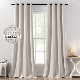 MIULEE blackout curtains in ivory linen texture with soft drape for luxury look.