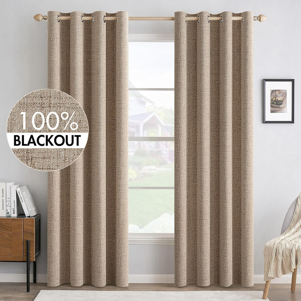 MIULEE blackout curtains with linen texture, 52x84, blocks light for better sleep.