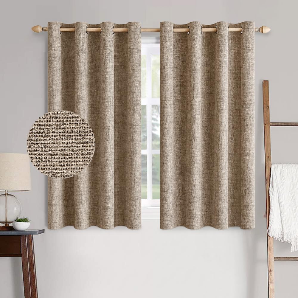MIULEE blackout curtains in copper brown with linen texture provide room darkening.