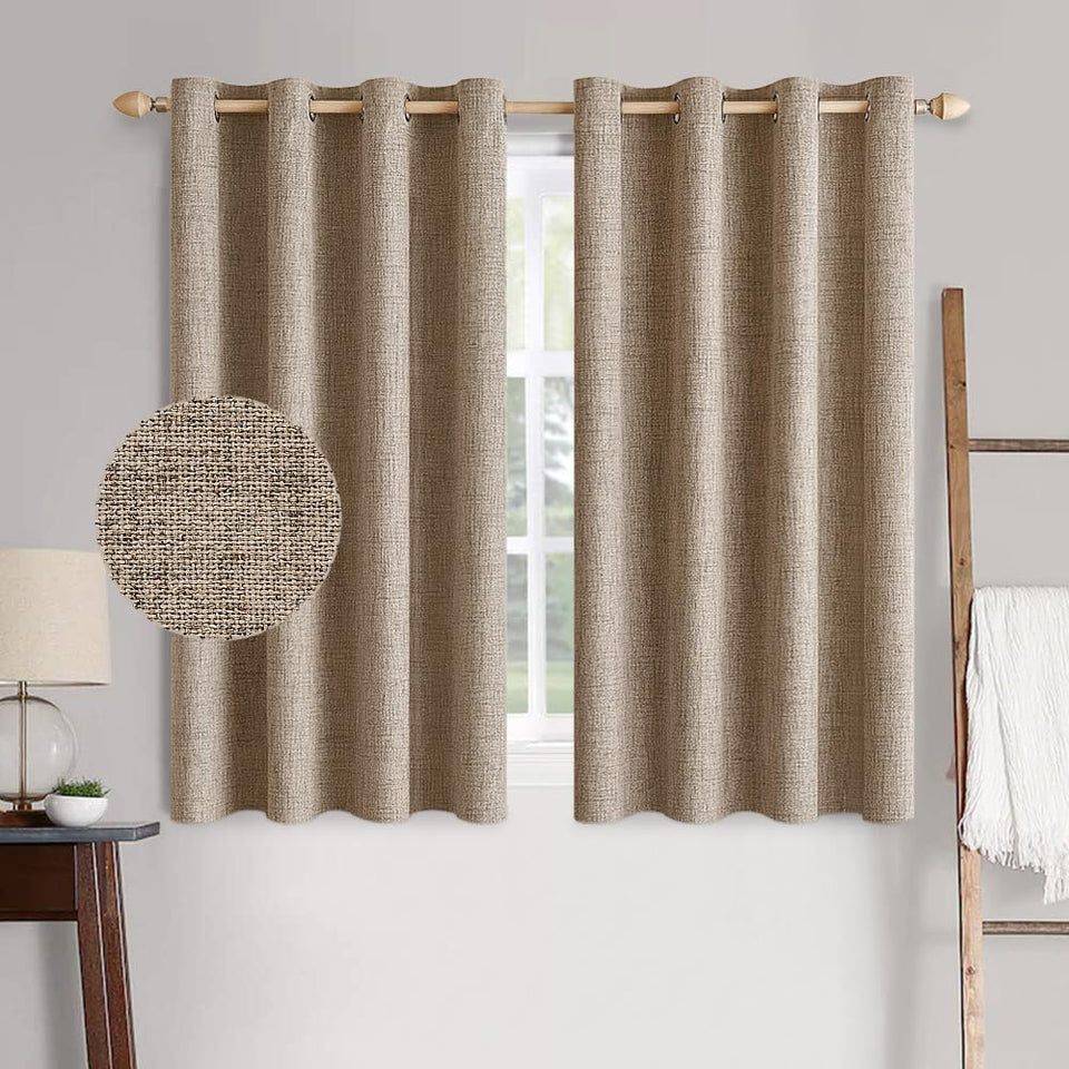MIULEE blackout curtains in copper brown with linen texture provide room darkening.